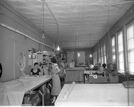 Shreveport Sears employees making drapes in 1958.