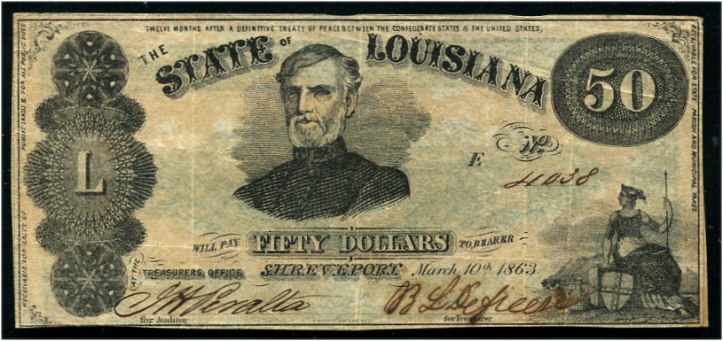 Confederate war bond for the state of Louisiana.