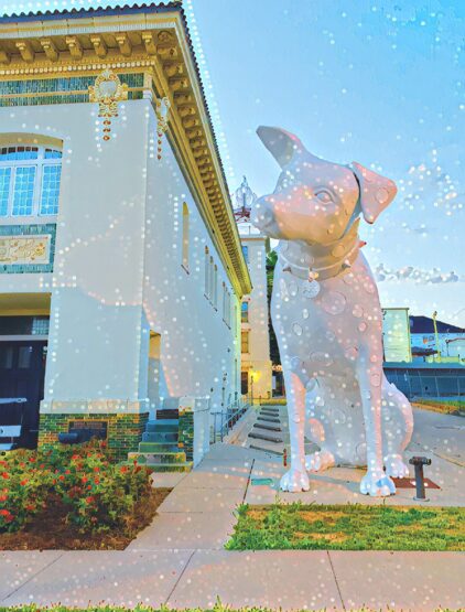 Art the Dalmation took his place at the Central ARTSTATION in 2014. Art is the sculptural brain child of the Academy Award Winning duo William Joyce and Brandon Oldenburg, who presented the design as a “commemorative housewarming” gift to the Shreveport Regional Arts Council, the Artists who inhabit the building and populate Shreveport Common, and the Audiences who will gather to experience the arts”. Art guards the renovated and repurposed fire station from his post on Crockett Street, outside of the Engine Room doors of Central ARTSTATION